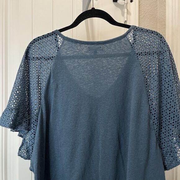 Maurices Blue Wide Crochet Eyelet Sleeve Knot Tie Waist Top Womens Size XXL - Picture 7 of 9